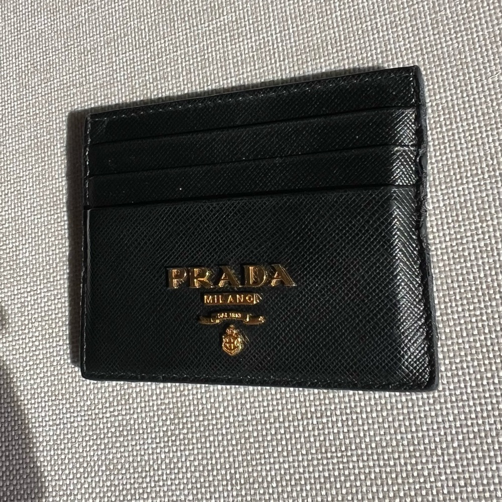 Prada Black Leather Card Holder with Gold Logo Plaque - Picture 7 of 7